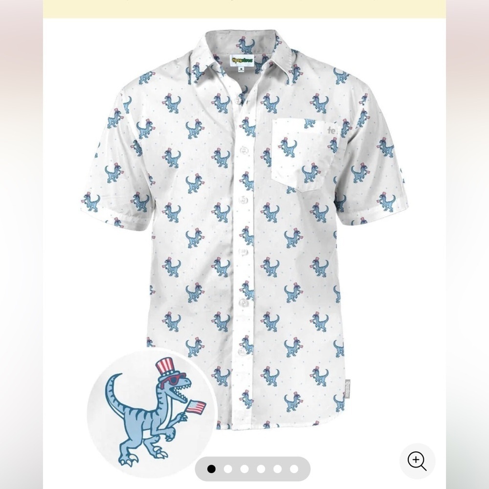 NWT Tipsy Elves White Shirt with Blue Dinosaur Pattern 4th of July 3X